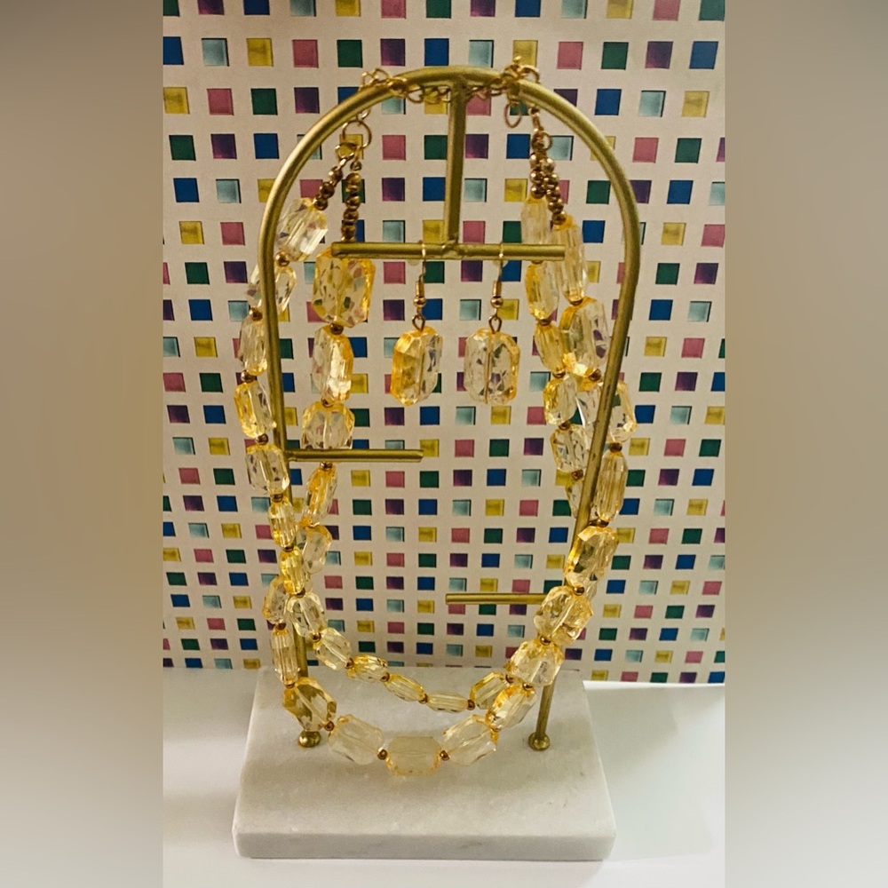 Crystal Bead Necklace and Earring Set - Gold Tone
